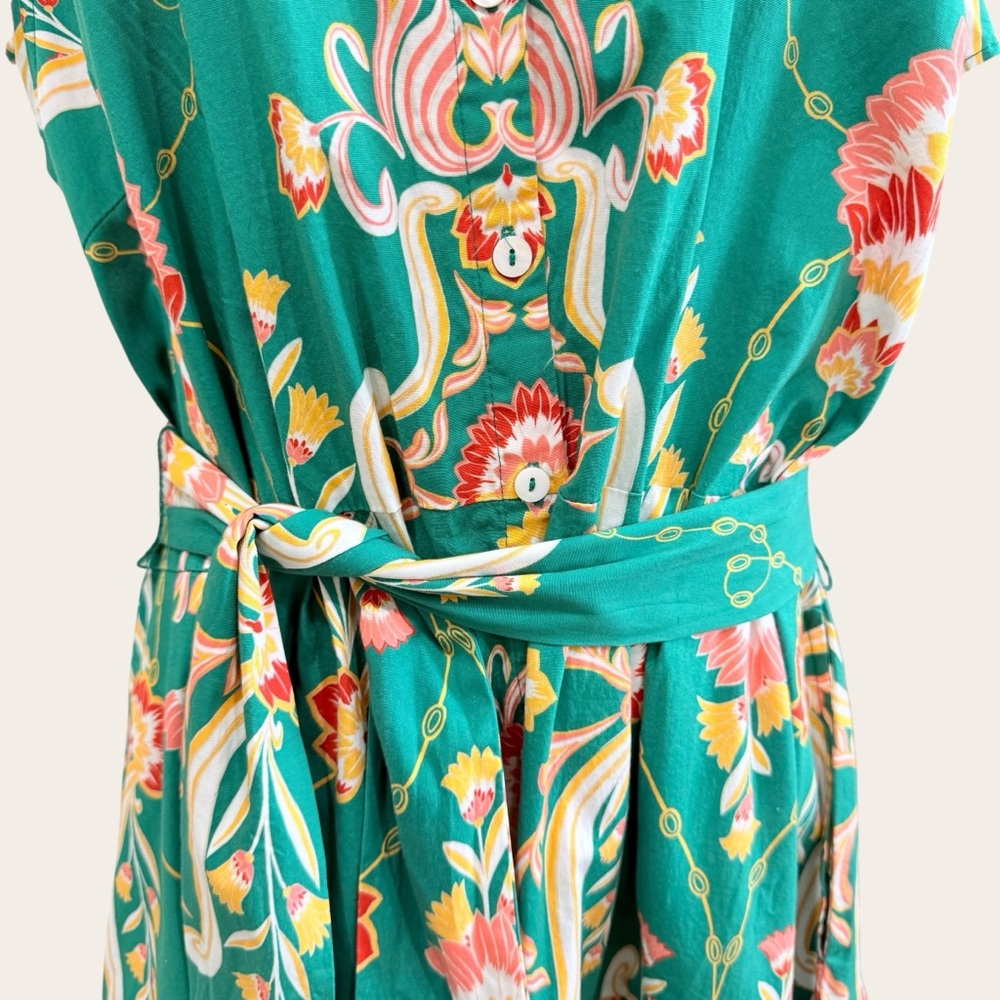 Jude Connally XL Mirabella Belted Maxi Dress Stretch Cotton Floral Jade NWT $268 - Picture 5 of 15
